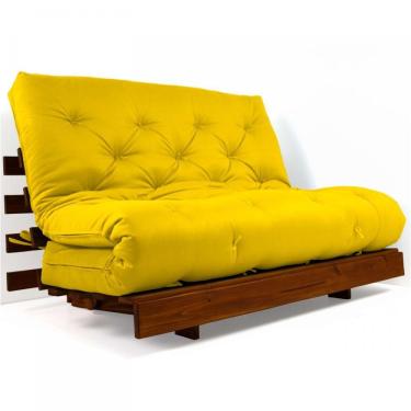 Imagem de Sofá Cama Casal Futon Tokio Amarelo Madeira Maciça Imbuia