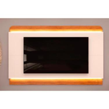Imagem de Rack Bancada C/ Painel P/ Tv Até 75 Polegadas Nadine Led 219x136cm Off White/freijó - Dj Móveis