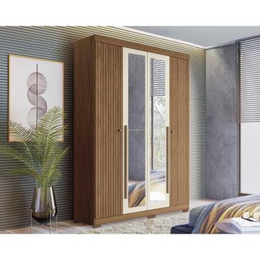 Imagem de Guarda Roupa Solteiro 4 Portas E 2 Gavetas C- Espelho E Pés Buriti Jatoba-areia - Santos Andirá
