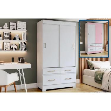 Imagem de Guarda Roupas 2 Portas De Correr E 4 Gavetas Briz Be25 Branco/Rosa - Henn