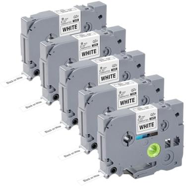 Imagem de Pacote com 5 fitas TZe-221 TZe221 TZe TZ 9 mm 0,35 branco laminado de substituição para Brother P Touch Label Tape 9 mm para Brother PT-D210 PT-D220 PT-D200 PT-H110 PT-D400, 3/8 polegadas