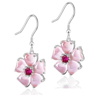 Imagem de VONSSY Colar elegante flor de cerejeira brincos rosa olho de gato flor flora Sakura pingente de cristal de pedra preciosa banhado a ouro 18 k conjunto de joias presente para mulher esposa namorada