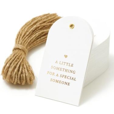 Imagem de 50 etiquetas de presente de agradecimento de coração com cordão anexado, pequenas etiquetas de agradecimento por comemorar conosco para presentes e lembrancinhas de festa personalizadas - chá de bebê