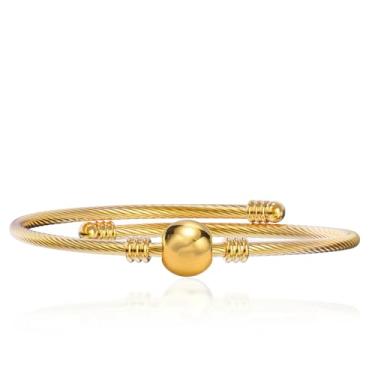 Imagem de Pulseira feminina banhada a ouro 18K delicada, simples, feita à mão, minimalista para ela, Large, Aço inoxidável, Sem Pedra Preciosa