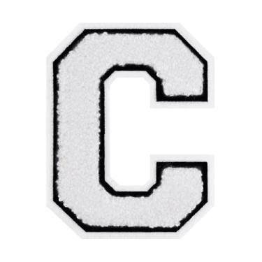 Imagem de 1 Patch de letra de chenille de ferro branco de 11,4 cm com borda preta – Remendos do alfabeto para roupas, jaquetas, mochilas, chapéus para decoração personalizada, nome personalizado e artesanato