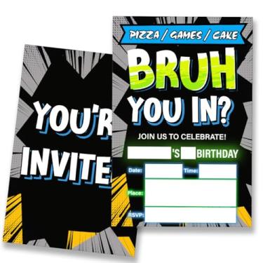 Imagem de VIYZZX Convites de festa de aniversário para meninos, convites de festa de aniversário para meninos, adolescentes, adolescentes, convites de festa com envelopes, conjunto de 20, dupla face