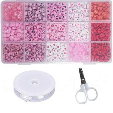 Imagem de Kit de 750 peças de acrílico para rosto sorridente e contas do alfabeto - para pulseira faça você mesmo, colar de joias, suprimentos de artesanato, rosa