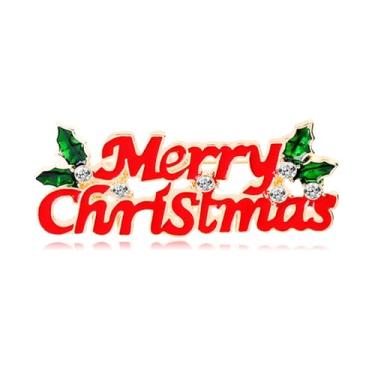 Imagem de RLHRNDE Broche de cristal de strass de Natal para mulheres homem elegante chapéu de Natal sino boneco de neve gato guirlanda luva rena anjo botas pinos moda brilhante combinando joias de Natal