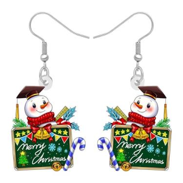 Imagem de BONSNY Brincos de pingente de boneco de neve de Natal para mulheres, brincos de acrílico leve e fofos, joias de boneco de neve festivas para presente de festa de reunião de família, presente de Natal