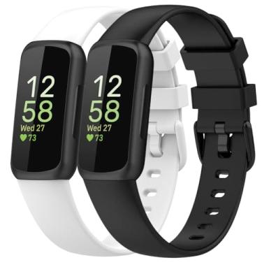 Imagem de Pacote com 2 pulseiras esportivas compatíveis com Fitbit Inspire 3, 15,4 mm de largura de silicone macio ajustável para mulheres e homens (preto/branco, pequeno)