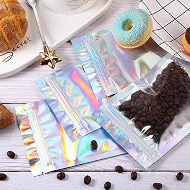 Imagem de 20/50 peças de sacos de embalagem resseláveis, sacos à prova de alumínio, bolsa plana à prova de cheiro, iridescente transparente e selável para armazenamento de alimentos, joias de lanche (7 x 10 cm