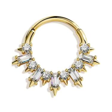 Imagem de OUFER Anéis de septo de ouro 16G 10 mm 316L aço cirúrgico piercing de septo, joia quadrada transparente com segmento articulado Daith, brincos de torre Daith Helix para mulheres e homens