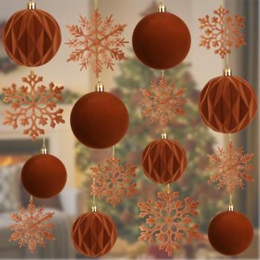Imagem de Halloscume Conjunto de 36 peças de enfeites de árvore de Natal de veludo, bolas flocadas de Natal a granel e flocos de neve enfeites decorativos para decoração de festa de férias em casa