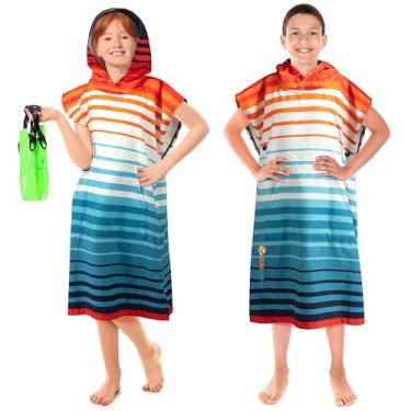 Imagem de SUN CUBE Roupão infantil para trocar de toalha, poncho de surf, microfibra de secagem rápida, cobertor usável para meninos e meninas de 8 a 12 anos, listra laranja
