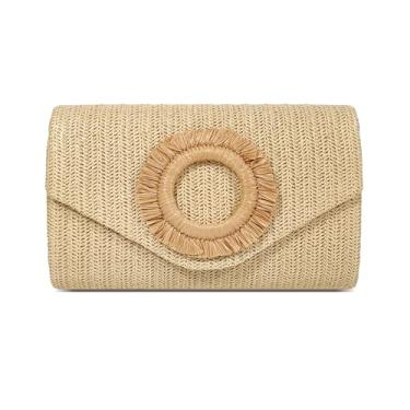 Imagem de OOAAVVJL Bolsa clutch de palha para mulheres, bolsa de praia de tecido de verão, bolsas de noite envelope para festa de viagem de férias de casamento 2025, Caqui, Small