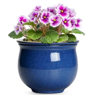 Imagem de Teagas Vasos autoirrigáveis de 15 cm, vaso de cerâmica violeta africana com vaso interno absorvente, vaso de flores redondo para plantas de interior, vasos de cerâmica para plantas, decoração de casa