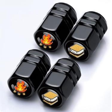 Imagem de Pacote com 4 tampas de haste de válvula de pneu para fogueira e fumaça acessórios engraçados de carro de bombeiros tampa de ar de alumínio decoração automotiva presentes para mulheres mãe irmã