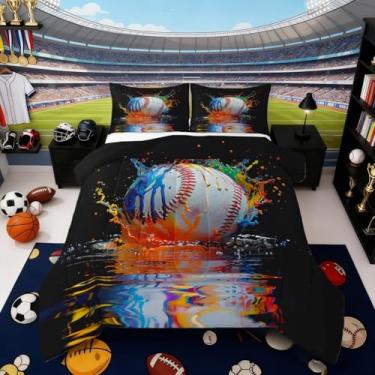 Imagem de Erosebridal Jogo de cama solteiro com grafite, beisebol, softball, para meninos, crianças, adolescentes e adultos, para o quarto, para amantes de esportes, hippie, grafite