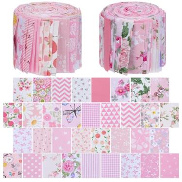 Imagem de WEBEEDY 82 peças de tiras de tecido de rolo de geleia de algodão para acolchoamento, estampas florais rosa macias, conjuntos de tiras de acolchoamento, pré-cortados, para artesanato, costura