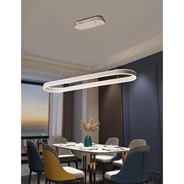 Imagem de Lustre pendente oval LED regulável, moderno, para mesa de jantar, escritório, com controle remoto, altura ajustável, sem reflexos, para ambientes como sala de estar, cozinha e escritório (br