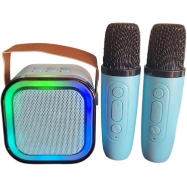 Imagem de Caixa de Som Bluetooth com Karaokê – Acompanha 2 Microfones – Som Potente e Bateria Recarregável (Azul) visite nossa loja Leo Top Store