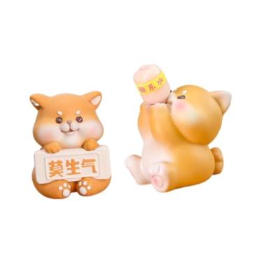 Imagem de IEUDNS 2x Estátua de Animal Escultura Pequena e Fofa Colecionável Criativa Miniatura Ornamento para Mesa de Entrada Sala de Estar Prateleira, Filhote de Cachorro