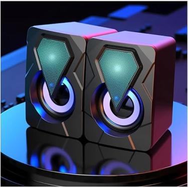 Imagem de Caixinha de Som PC, Alto Falante Gamer Para Computador, Luzes RGB, Entrada P2 e USB, Ideal Para Setup Gamer, Cabo com Controle de Volume, Conecta com Pc, Notebook, Console, Video Game - Premium