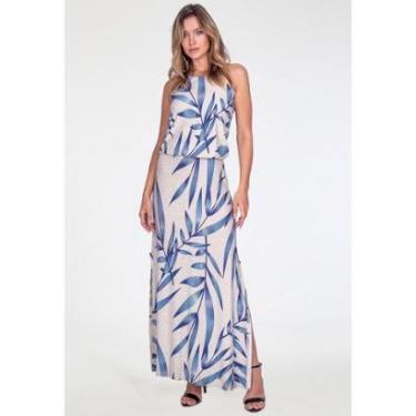 Imagem de Vestido Longo Malha Trapézio com Elástico na Cintura Bambu Azul - GG - Veste do 46 ao 4...