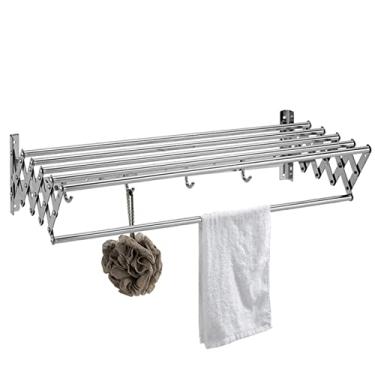 Imagem de EESCZVGBDX Suporte de parede para roupas dobrável para uso doméstico, fácil armazenamento, suporte para toalhas, trilho de barra, secador de roupas retrátil, secador de roupa com ganchos para banheiro