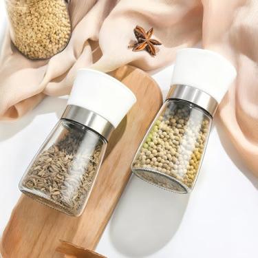 Imagem de Conjunto de moedor de pimenta, moedor de sal recarregável, moedor de pimenta preta, grossura ajustável, saleiro com rotor de cerâmica
