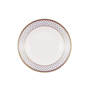 Imagem de Série Gold Edge de 25,4 cm azul e dourado design padrão xadrez cerâmica salada/massa/frutas/aperitivos/pratos de sobremesa pratos de jantar de Natal pratos de jantar de Natal - pratos de jantar