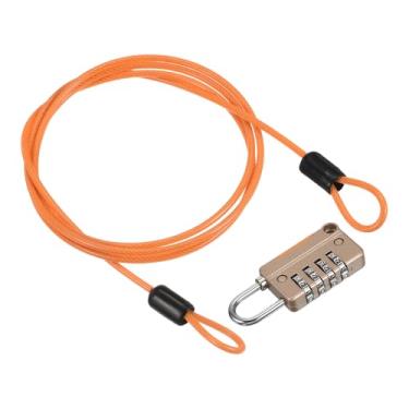 Imagem de PATIKIL Cabo de aço de segurança com trava de combinação de 4 dígitos, 1 conjunto de corda de fio de segurança revestida de 1 metro cadeado de laço duplo para bagagem de viagem ao ar livre, ouro