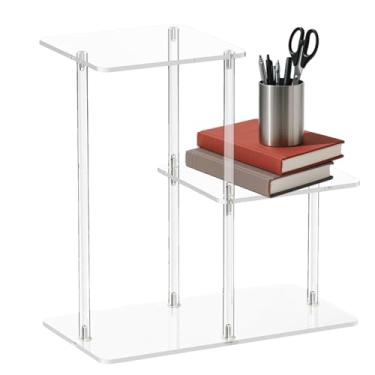 Imagem de Mesa de acrílico transparente | Mesa lateral de canto de 3 camadas - Prateleira transparente para decoração de quarto, entrada, banheiro, corredor, sala de estudo, escritórios, apartamentos, sala de