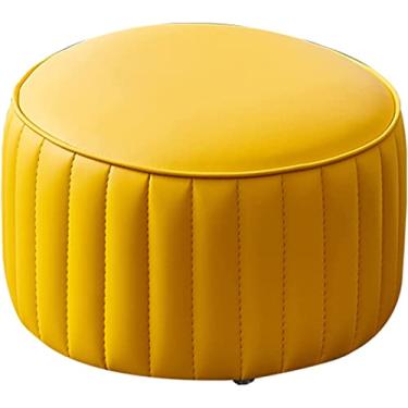 Imagem de Banqueta para pés otomana redonda estofada, de couro PU, assento de sofá, confortável, de alta elasticidade, moldura de madeira maciça, adequado para sofá, mesa, sala de estar