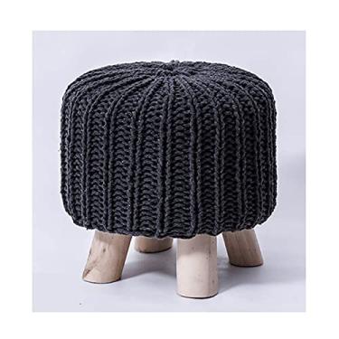 Imagem de Banqueta Ottomans pequena, banqueta redonda de malha, banco de apoio para os pés com pernas de madeira para trocar sapatos para sala de estar quarto sob a mesa cadeira / cinza K / 30 x 30 cm