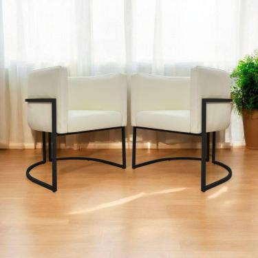 Imagem de Kit 2 Poltronas Recepção Luna Base De Ferro Preta - Bege Corino