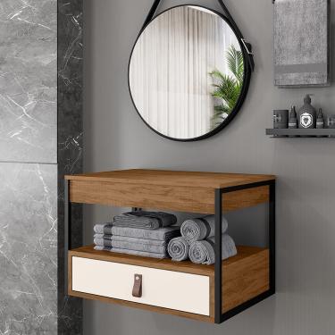 Imagem de Gabinete Para Banheiro Harley Com 1 Gaveta Preto-canela-off White Preto-canela-off White