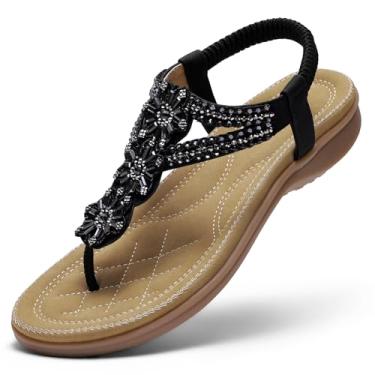 Imagem de Littleplum Sandálias femininas feitas à mão com suporte de arco de verão sandálias femininas confortáveis ortopédicas boêmias para caminhada, Preto casual, 39