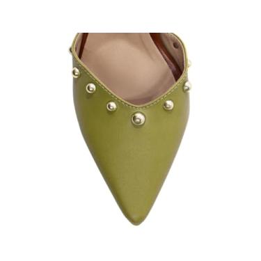 Imagem de SAPATO SCARPIN FEMININO TORRICELLA NAPA VERDE E CARAMELO APLIQUES E FIVELA NA COR DOURADO, NÚMERO 38