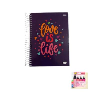 Imagem de Kit Caderno Feminino 20 Matérias Capa Dura 400 Folhas KBOM + Caneta Esferográfica Spiro 0.7mm + Marca Texto Boss 4 Cores Pink