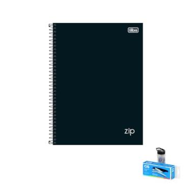 Imagem de Kit Caderno Universitário Tilibra Preto Capa Dura 160 Folhas + Caneta Esferográfica Pote com 24 Unidades + Grampeador Alicate S-150