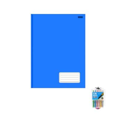 Imagem de Kit Caderno Brochurão 1 Matéria Capa Dura 96 Folhas + Caneta Esferográfica Pote 24 Unidades + Marcador Artístico Brush Metallic 06 Cores