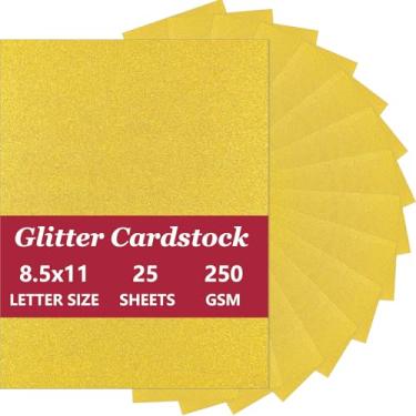 Imagem de 25 folhas de cartolina dourada com glitter, 21 x 28 cm – Papel para scrapbook, papel brilhante pesado para artesanato DIY, álbuns, cartões comemorativos, decorações de festa (ouro)