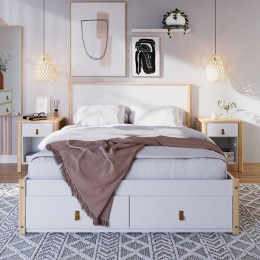Imagem de Quarto De Casal Íris Cama 2 Gavetas E 2 Mesas De Cabeceira Cabecasa Madeiramadeira Branco