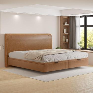 Imagem de Cama Baú Flutuante Space King Size Couro Ecológico Pu - Skybox Cor Pu Caramelo