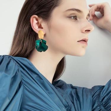 Imagem de Brincos femininos elegantes Boho com pétala de rosa vermelha e resina acrílica em camadas foscas com borla floral exagerada, One Size, Cobre, Sem pedra preciosa