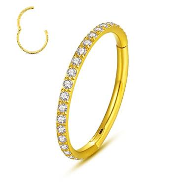 Imagem de Yaoyaoyors Piercing de nariz, brincos de aço cirúrgico para piercing de cartilagem, brincos de cartilagem helix, tragus de aço inoxidável 316L, anéis de segmento articulados para lábios, anéis de piercing para mulheres e homens, 16G/18G, 16G-10MM-Gold, Metal, Zircônia cúbica,