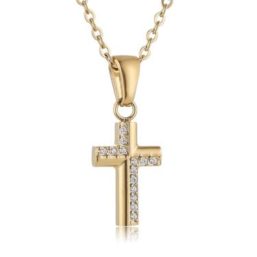 Imagem de HZMAN Colar de cruz para mulheres, pingente de cruz de cristal de ouro e prata de aço inoxidável, colar pequeno e delicado, presente moderno para ela, Aço inoxidável, Zircônia cúbica