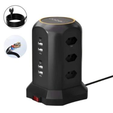 Imagem de Extensão com USB 4 Portas e 8 Tomadas Domésticas - Rick Imports
