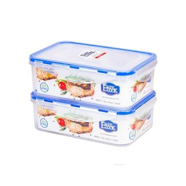 Imagem de Recipientes de plástico para armazenamento de alimentos, recipiente de preparação de refeições de fácil encaixe, recipiente hermético livre de BPA para cozinha..., Clear White / Blue Silicone Ring, 2Pack 38oz Bento Box, 2